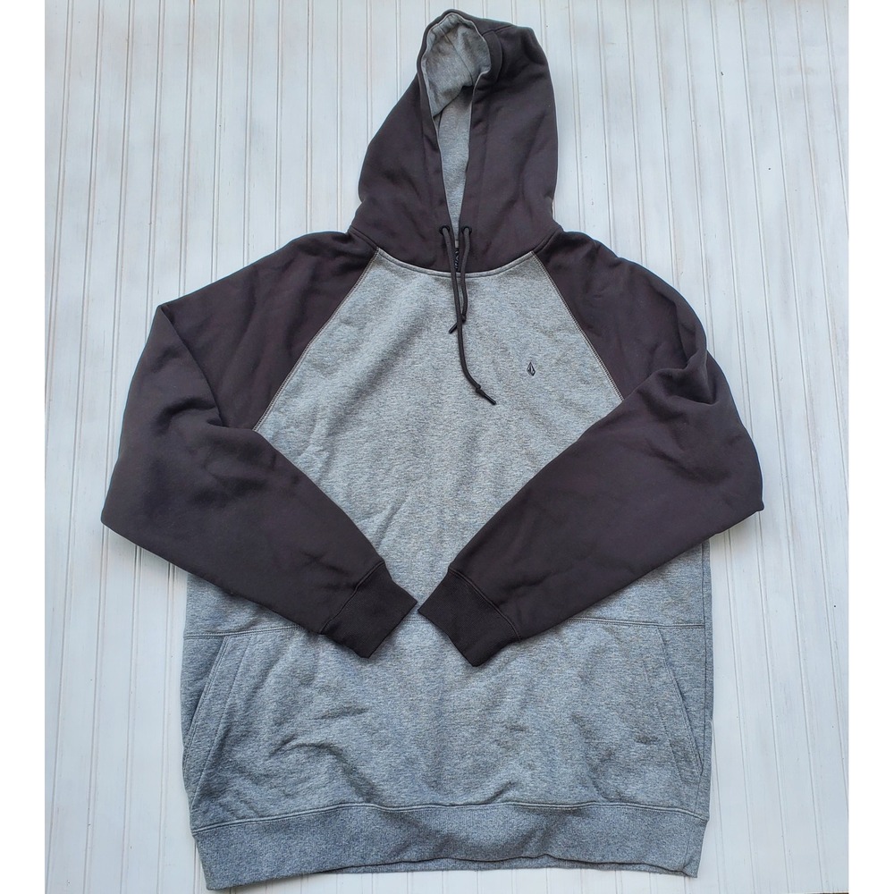 Volcom Mens Raglan Hoodie XXL Gray Black Classic Fit Pullover A4132421